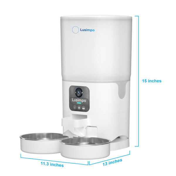 LUSIMPO Smart Dual Pet Feeder with Camera, Double Bowls, 7L, White - Image 4