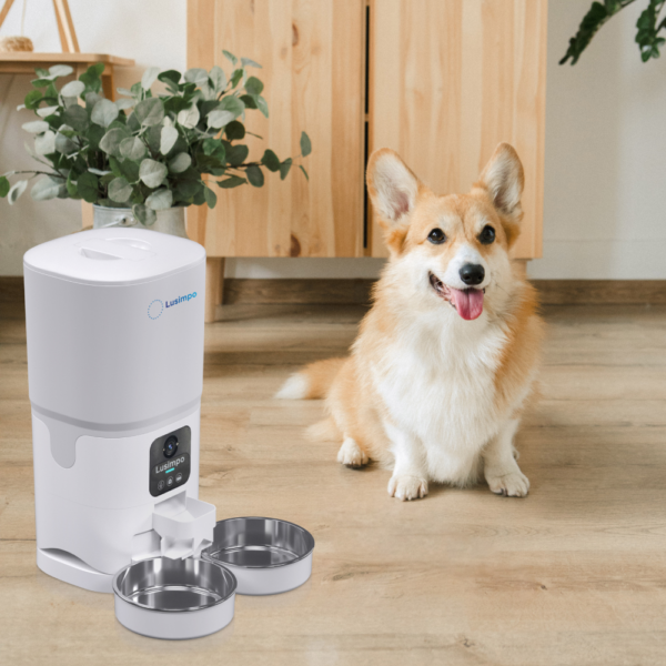 LUSIMPO Smart Dual Pet Feeder with Camera, Double Bowls, 7L, White - Image 6